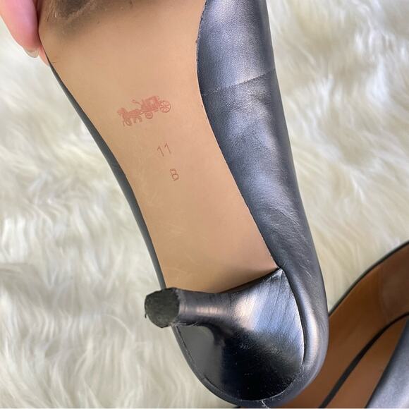 Coach | Women’s Bowery Pumps Navy Leather Pointed Toe Hardware Mid Heels Office - Picture 9 of 10